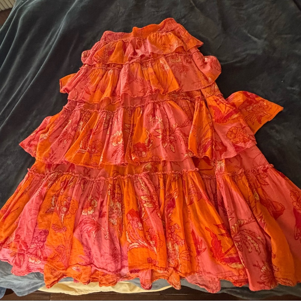 Free People Sawyer skirt Floral Ruffled Skirt - Pink and Orange